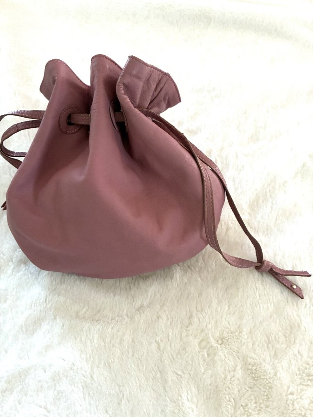 Cleobella Pink Leather Drawstring Bucket Bag